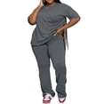 thumbnail image 5 of Womens Plus Size Sets 2 Piece Outfits Casual Short Sleeve Top and Flare Pants Tracksuit Gray 4XL, 5 of 7