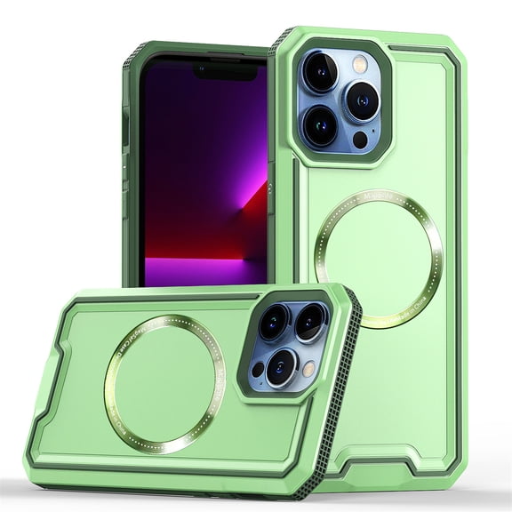 Cover for iPhone 12 Pro / 12 6.1", Compatible with MagSafe Case,Rugged Shockproof Soft TPU Bumper Anti-Scratch Multi-layer Hard PC Protection Case Cover, green