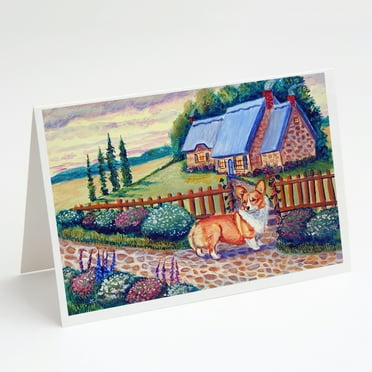 Carolines Treasures 7168GCA7P Pembroke Corgi at the Cottage Greeting Cards and Envelopes Pack of 8 7 x 5 multicolor