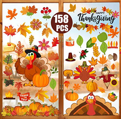 Details about   NEW 14 pc Window Gel Clings Decorations Turkey Autumn Thanksgiving Fall Harvest! 
