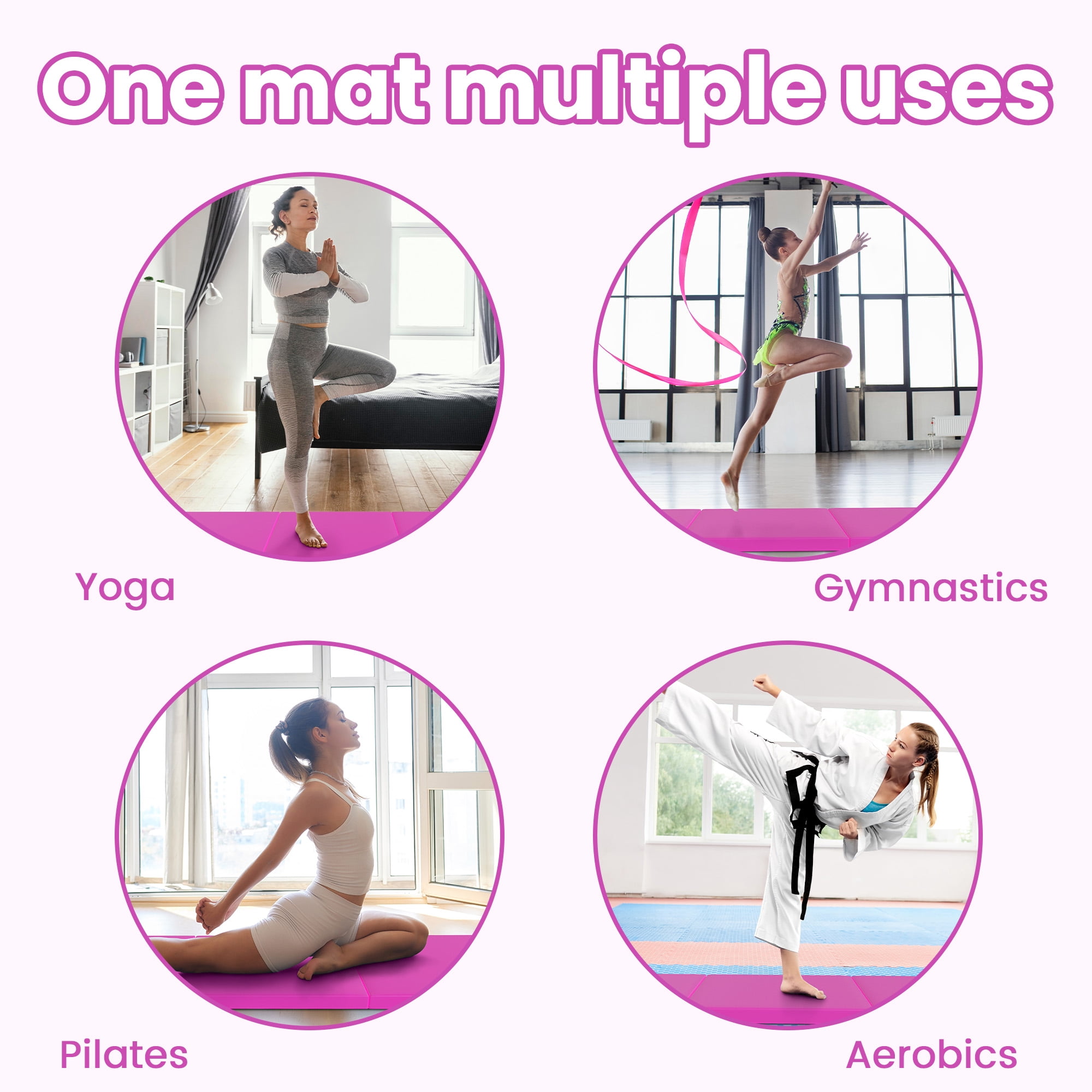 Sprint Demon Folding Exercise Mat, 2ft x 6ft Three Fold Exercise Mat with Carrying Handles for Yoga, MMA, Gymnastics and Home Gym Protective Flooring, 2-inch Thick, Pink