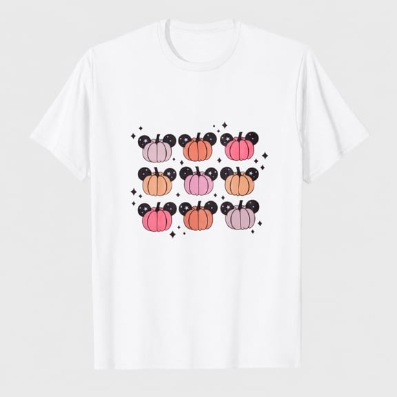 Women's Halloween Pumpkin Checkered Graphic T-Shirt, Cute Fall Short Sleeve Shirt
