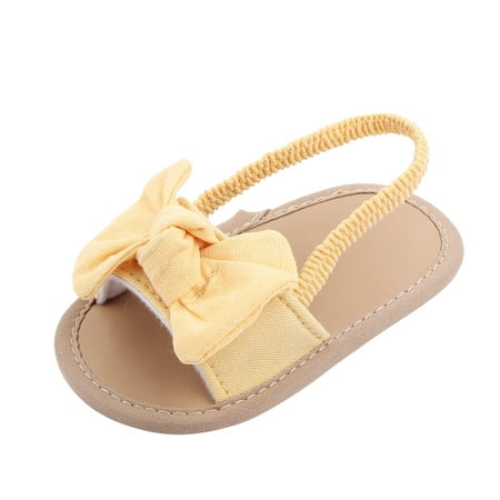 

zuwimk Toddler Girl Sandals Baby Girls Sandals Summer Crib PU Leather Bowknot Soft Anti-Slip Rubber Sole Toddler First Walkers Shoes Yellow