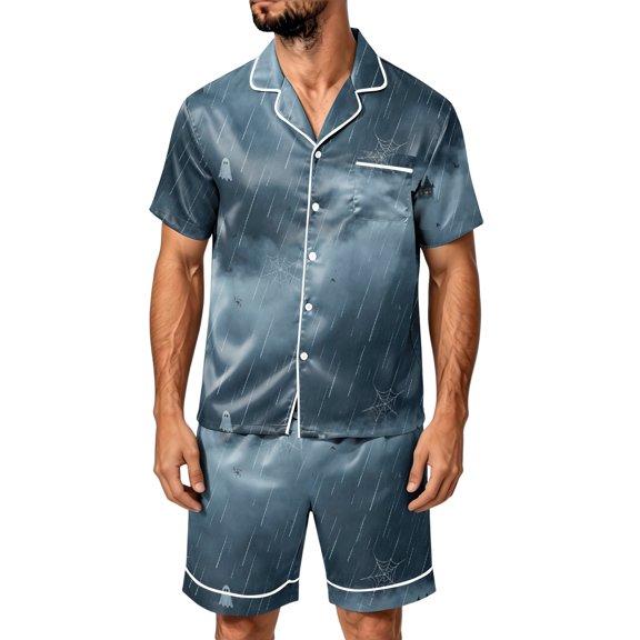 DORKASM Halloween Matching Pajamas for Men Pj Sets Bat Pumpkin Print Button Down Sleepwear Silver XL