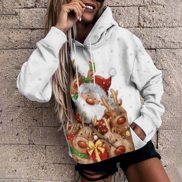 Pntutb Mujer Invierno Manga Larga Impreso Suéter Sombrero Casual Top Suéter Con Capucha Pntutb Pntutb-2831