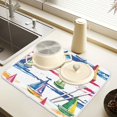 thumbnail image 2 of Yayeee Drying Mat for Kitchen Counter Dishes Microfiber Coffee Decorative Pad, Hand Drawn Sailboats, 2 of 9