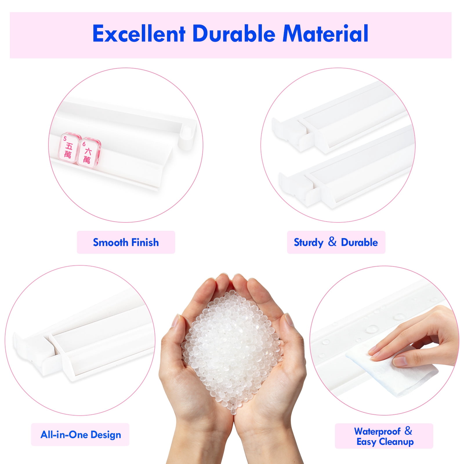 American Mahjong Tile Rack and Pusher Set - 4 Acrylic Racks with Pushers (White)