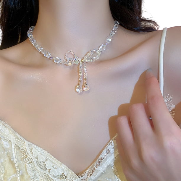1 Uds. El collar con lazo de cristal de imitación es adecuado para la mayoría de las personas, collar decorativo
