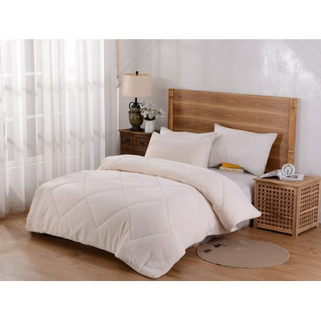 Mainstays Solid Plush Microfiber Cream 3 Piece Comforter Set Full