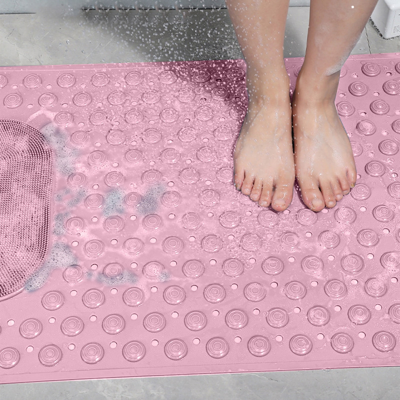 Mecorevxz Bathtub and Shower Mats, Extra Long Non-slip Bath Mat 27.16x14.17 Inch,Washable Bath Tub Mat with Suction Cups & Holes for Bathroom,Pink