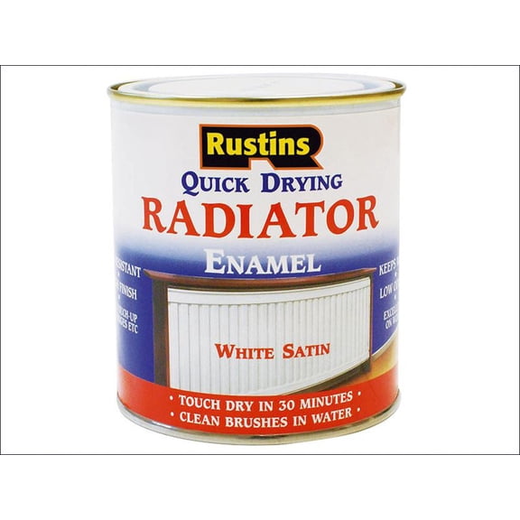 Rustins Quick Drying Radiator Enamel Paint White Satin Finish 500ml
