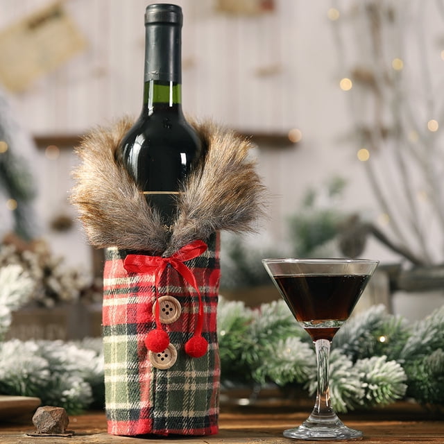 Manchon de Bouteille de Vin de Noël - Porte-Bouteille Isolé à Carreaux Rouges pour Repas des Fêtes et Cadeaux
