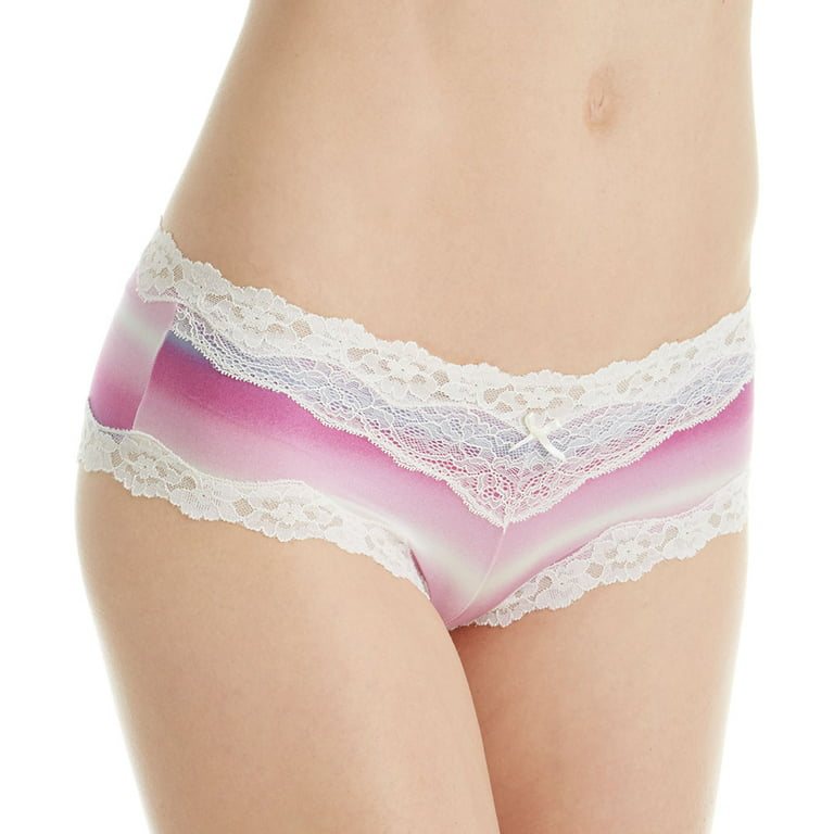 Women's Maidenform 40823 Cheeky Microfiber Hipster Panty with Lace (White  with Rose Gold 5) 
