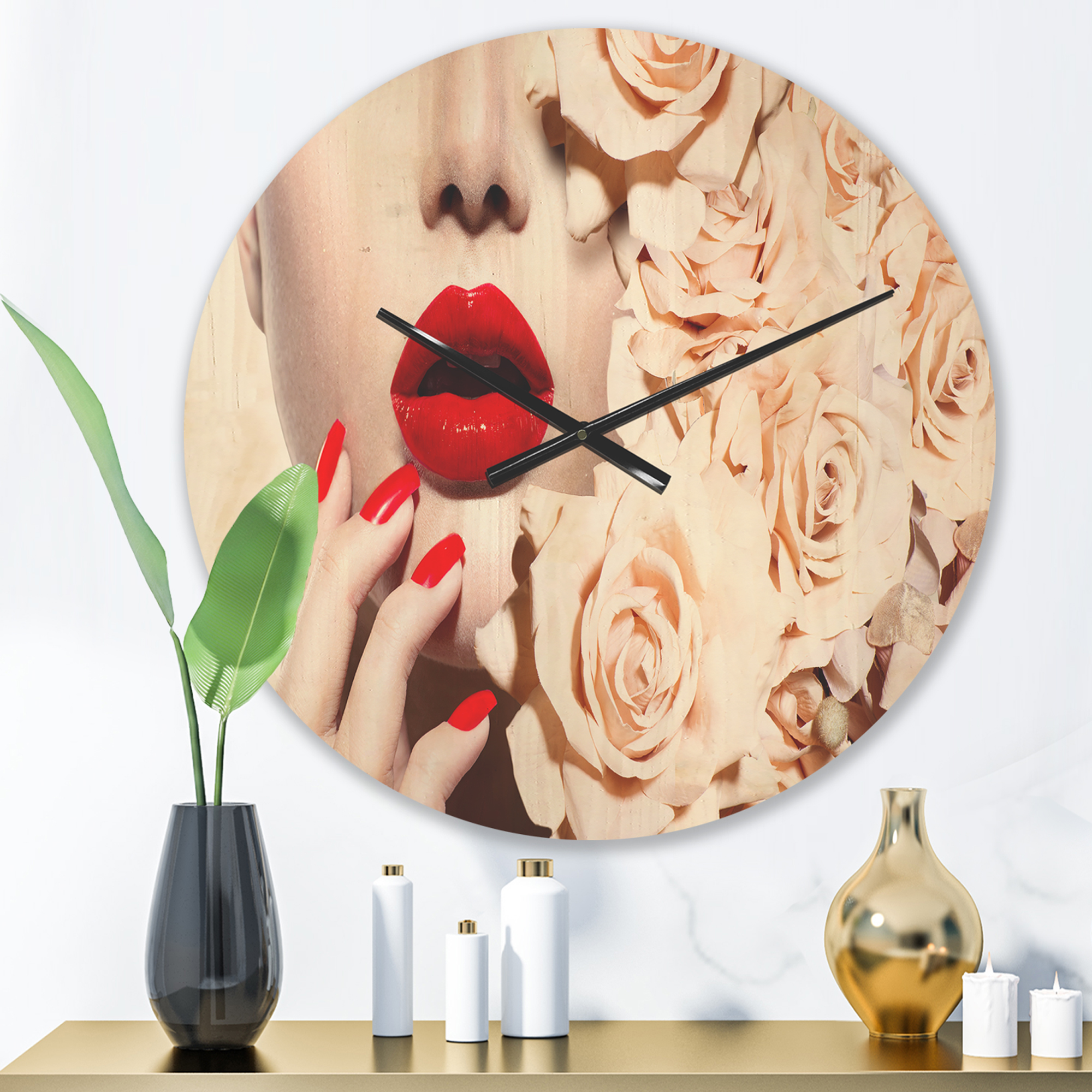 Designart 'Floral Design and Woman's Fashion' Shabby Chic Wood Wall Clock