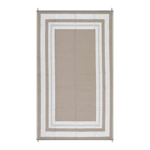 Outdoor Rug 8x10 Reversible Portable Plastic Straw Camping Rugs for RV Large Border Waterproof Outside Area Rugs Modern Outdoor Carpet for Patio Deck Porch Balcony, Greybrown and White
