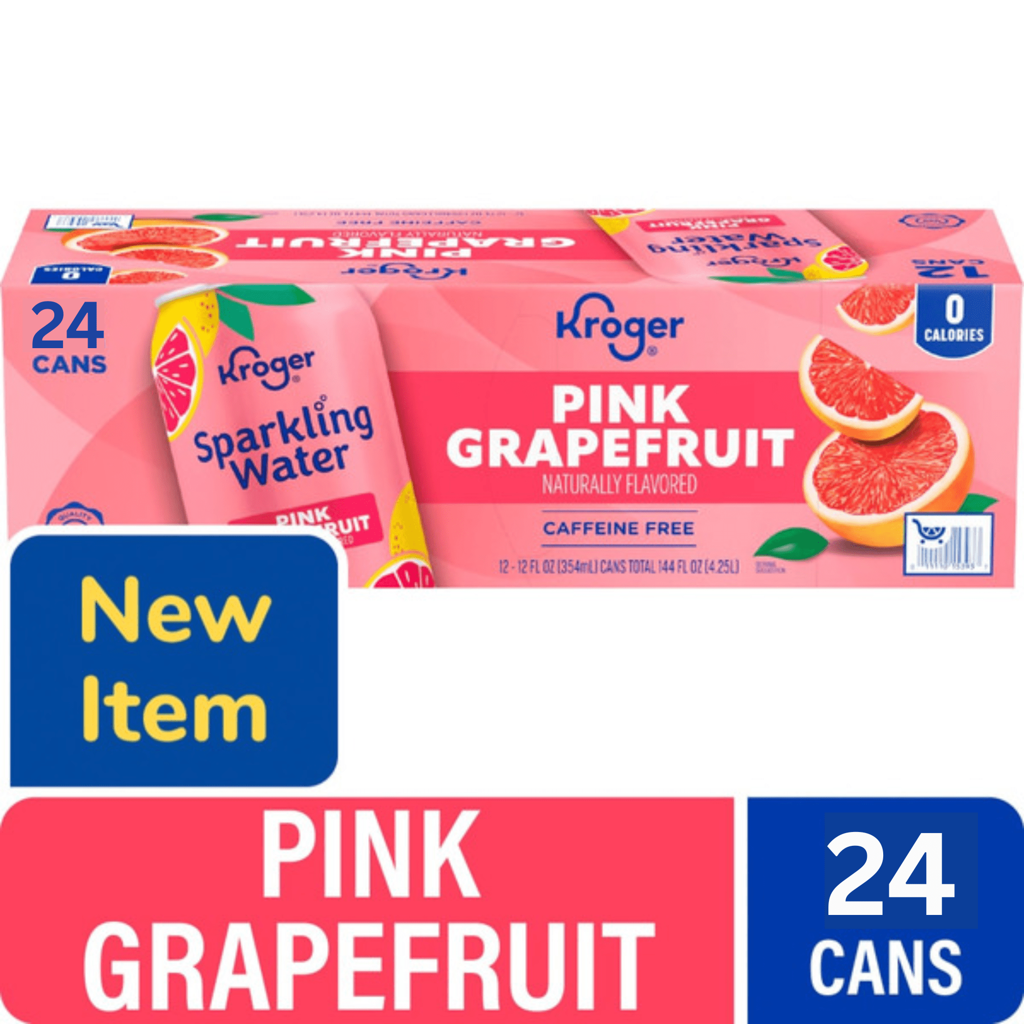 Kroger Caffeine Free Pink Grapefruit Sparkling Water Cans, 12 oz, 24 Pack