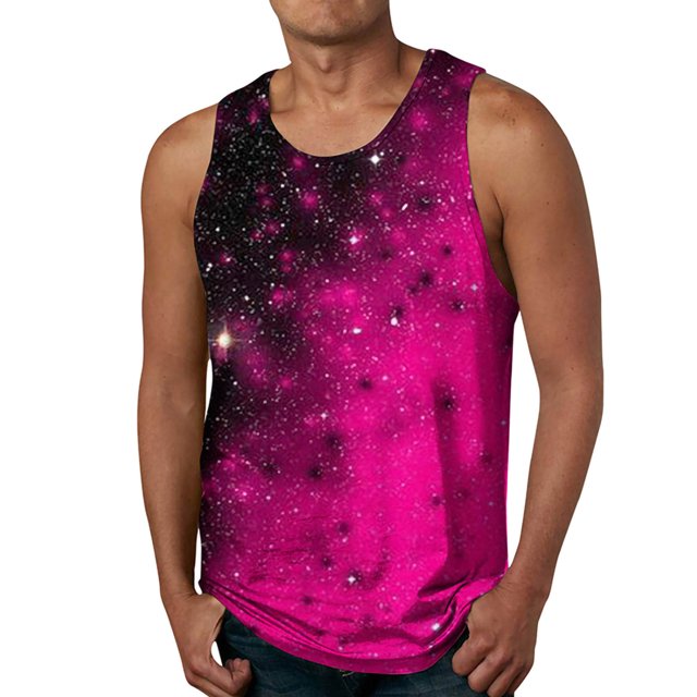 Fashnice Débardeurs pour Hommes Imprimé Ciel Étoilé Été Sans Manches T-Shirts de Course Décontractés Style D TP