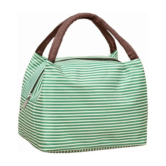 5L Reusable Striped Oxford Insulated Cooler Tote Bag, Unisex Leak‑Proof Portable Lunch Box Storage Bag for Work School Picnic,Green
