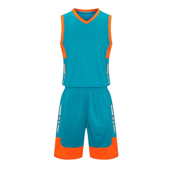 ZQUUVOU Kids Boys Basketball Outfit Set Sleeveless Tank Top and Elastic Waist Shorts Quick Dry 2 Piece Sports Suit Sky Blue
