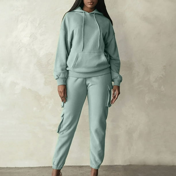 Puntoco Señoras Color Sólido Suéter Con Capucha Ropa De Trabajo Con Rayas Pantalones Casual Felpa Manga Larga Traje Con Capucha Liquidación Puntoco Puntoco-3966