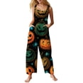 thumbnail image 3 of HAJWOH Halloween Pants Women Print Linen Cotton Jumpsuits Rompers Plus Size Loose Fit Jumpers Pants with Pockets(Multicolor,L), 3 of 6