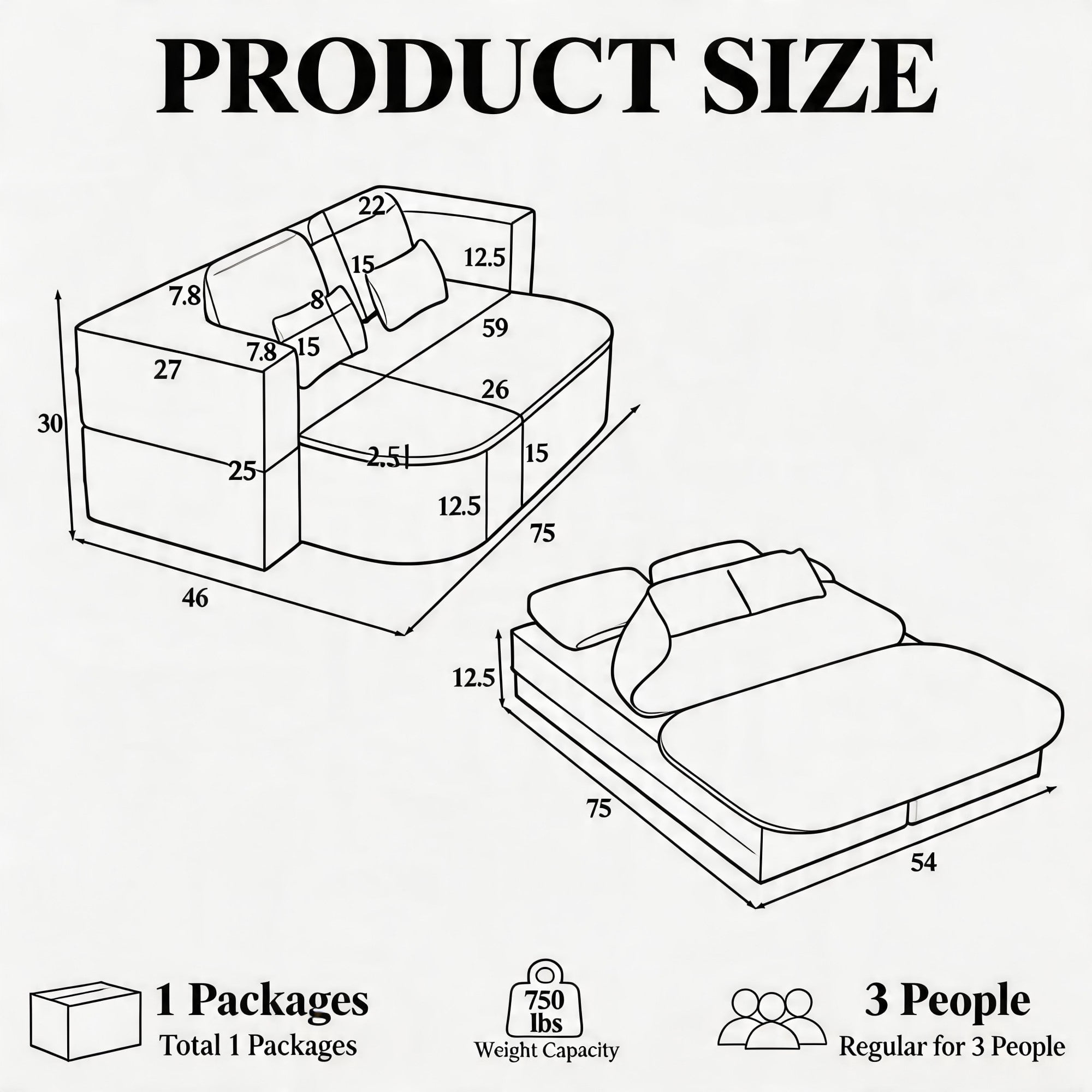 Sailvan 75" Convertible Sleeper Sofa, Corduroy Floor Couch to Full Bed with Blanket and 4 Pillows Black