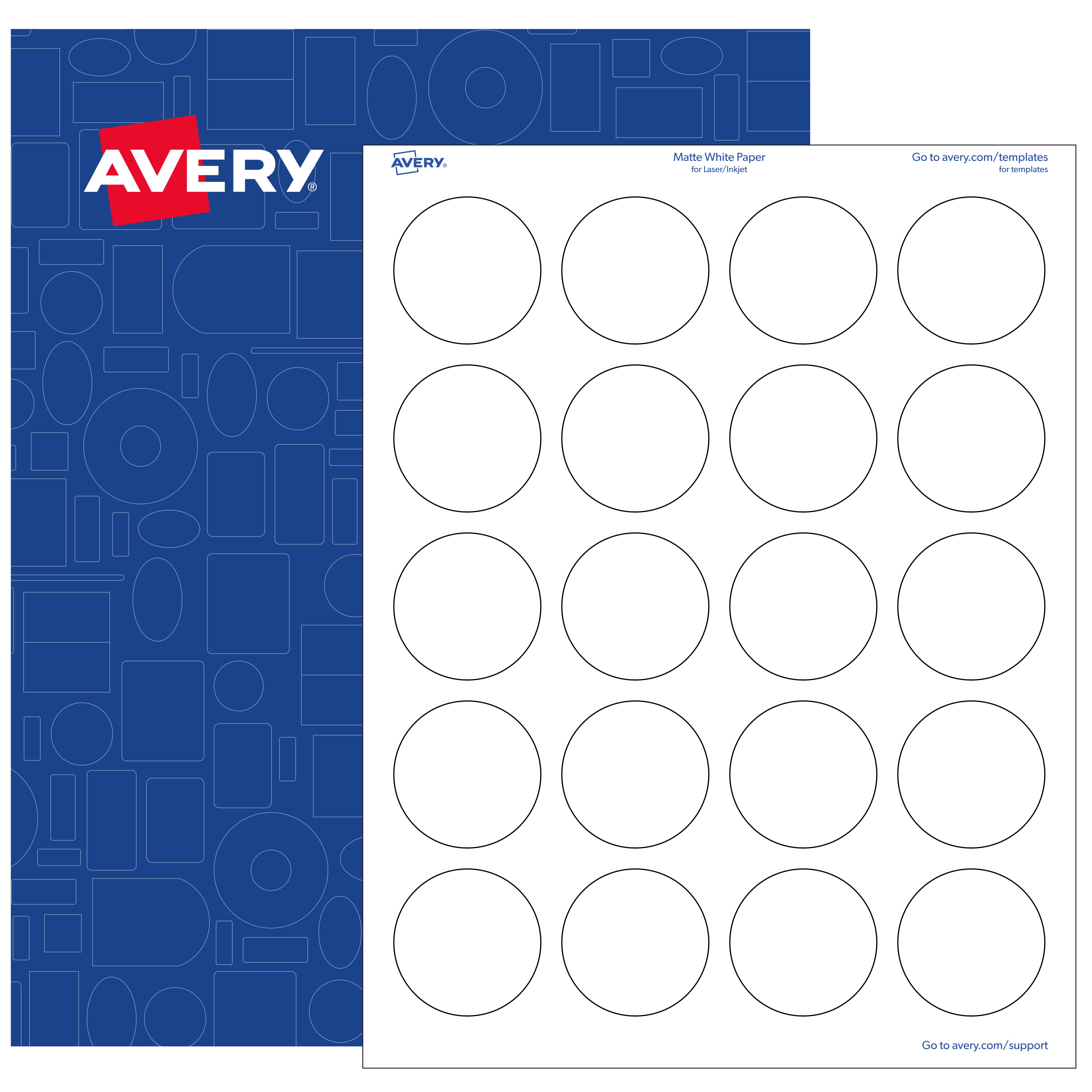 Avery Round Labels, 1.75" diameter, White Matte, 2,000 Printable Labels