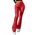 thumbnail image 3 of Cutuoiiu Women's Fashion Solid Color High Waisted Leather Pants Flared Leg Trousers for Casual and Night Out Gifts, 3 of 8