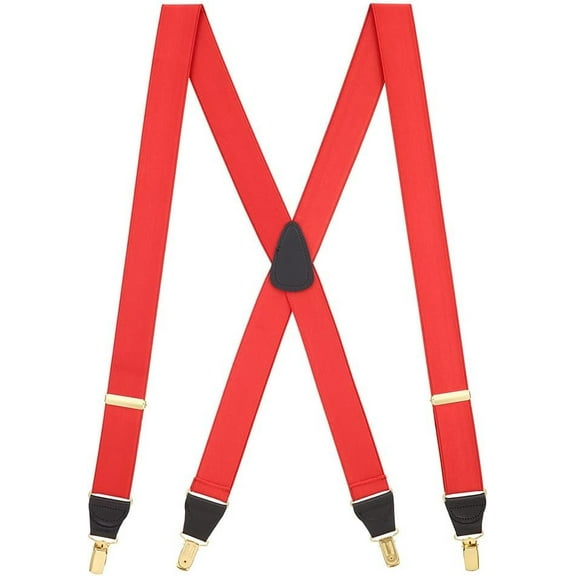 SuspenderStore Red French Satin Suspenders - 1.5 Inch Wide Elastic - X-Back - Brass Clip - 3 Sizes