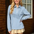 thumbnail image 6 of hotojiny Girls Long Sleeve Shirt Half Zip Collar Polka Dot Print Casual Loose Pullover Sports Top for Fall Winter(Light Blue,3-4 Years), 6 of 7
