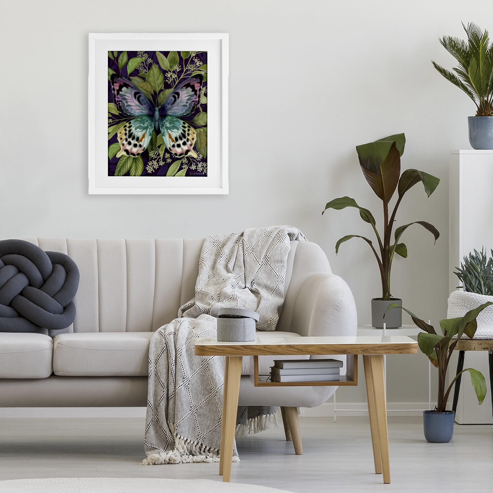 Stupell Industries Midnight Garden Butterfly White Framed Print Under Glass, design by Nicole Tamarin