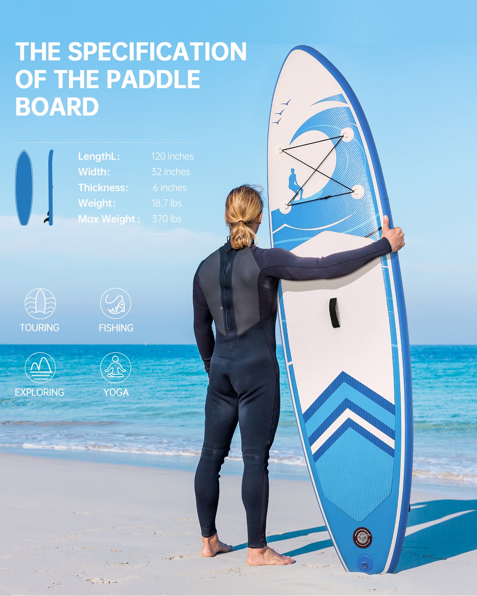 Naipo Inflatable Paddle Board Stand Up Paddle Board 6 in Thick with Sup Accessories and Carry Bag and Fast Pumping for Adults and Youth