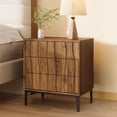 thumbnail image 5 of Mid-Century Modern Nightstand with 3 Drawers, 24" Walnut Bedside Table with Sculpted Wave Fronts for Bedroom or Living Room, 5 of 9