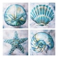 thumbnail image 6 of American Art Decor 4 Piece Teal & Gray Beach Theme Canvas Wall Decor With Hooks - Home Decor Print for Living Room, Bedroom, Bathroom, & Guest Room - (Elegant Shell, 20"x20"), 6 of 9