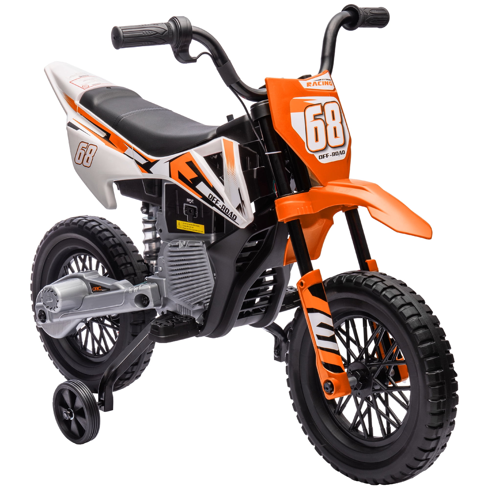 Qaba Kids Motorcycle with Twist Grip Throttle, 12V Electric Motorcycle with Training Wheels, Rear Suspension & Music, Orange