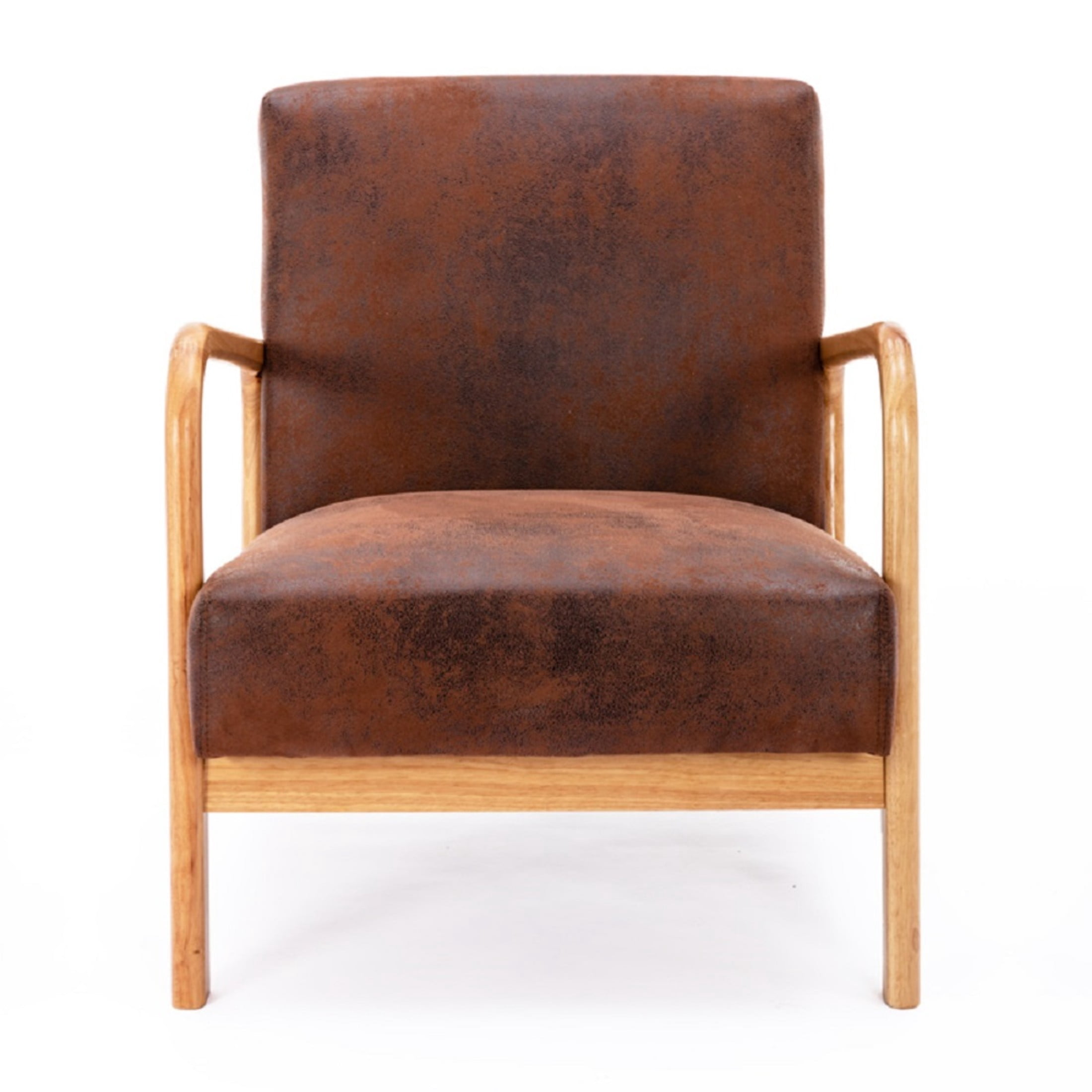 GDF Studio 32.7" Mid-Century Modern Accent Chair with Open Wood Frame, Microfiber Upholstery, Brown