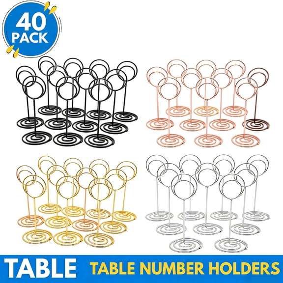 USIONE 40-Piece Place Card Holder Set- Table Number Holders, Wire Picture Holders for Weddings, Parties & Birthdays - Silver, Gold & Black