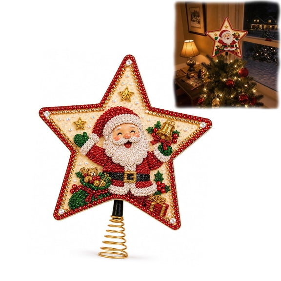 DIY Pearl Diamond Painting Christmas Tree Toppers, 8 in Christmas Star Tree Toppers, DIY Craft Decor Star Tree top, Pearl Beads Art Craft Treetop Topper for Christmas Tree Decoration