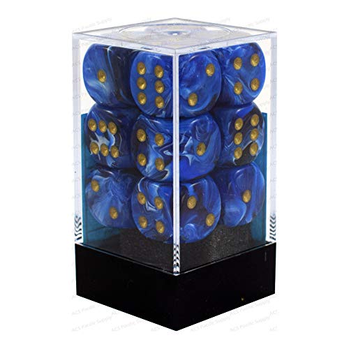 Blue Vortex Dice with Gold Pips D6 16mm (5/8in) Pack of 12 Chessex