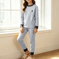 thumbnail image 5 of THDHVS Girls 2 Piece Outfits,Unisex Youth Colorblock Ribbed Long Sleeve Top Patch Cuffed Jogger Pants Pajama 2 Piece Set,Girls Fall Outfits Gray 13-14 Years, 5 of 9