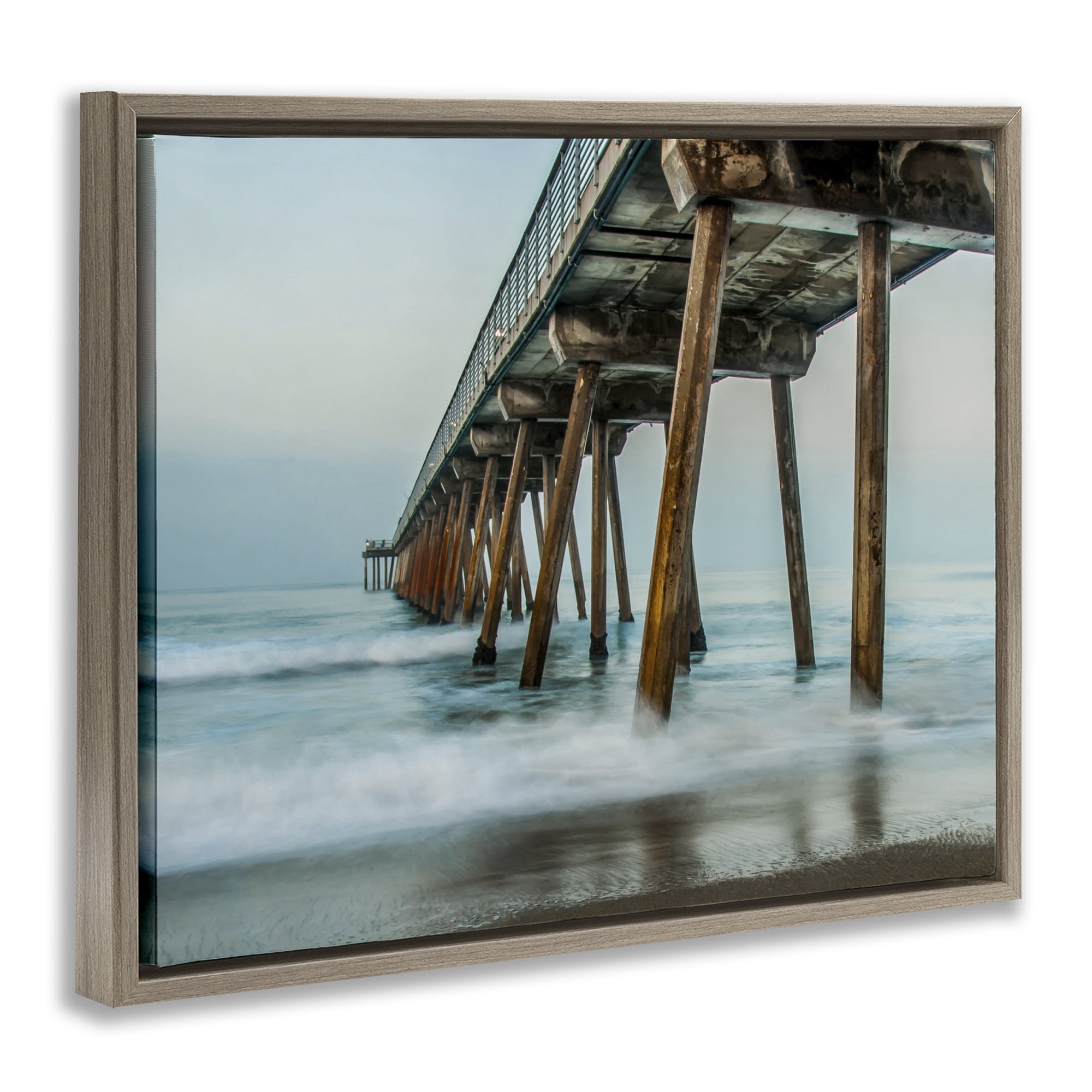 Stupell Industries Summer Dock Splashes Landscape Photography Brown Floater Framed Canvas Art Print Wall Art, 31 x 25