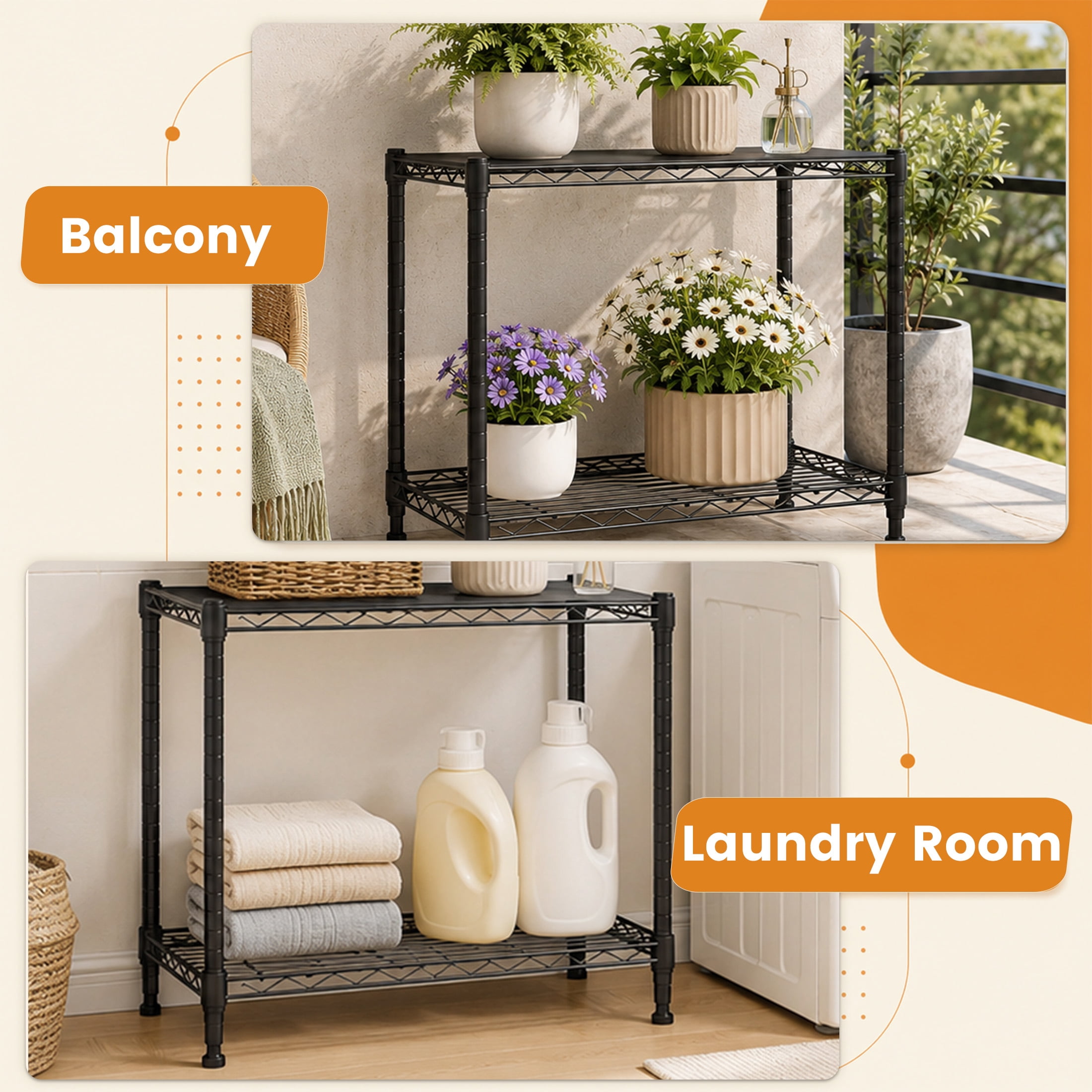 Gianna 2-Tier Metal Wire Storage Shelves, Adjustable Standing Storage Rack Shelf, Heavy Duty Steel Shelving Unit Organizers for Kitchen Bathroom Pantry Garage, 23.3" W×13.4" D×30" H, Black