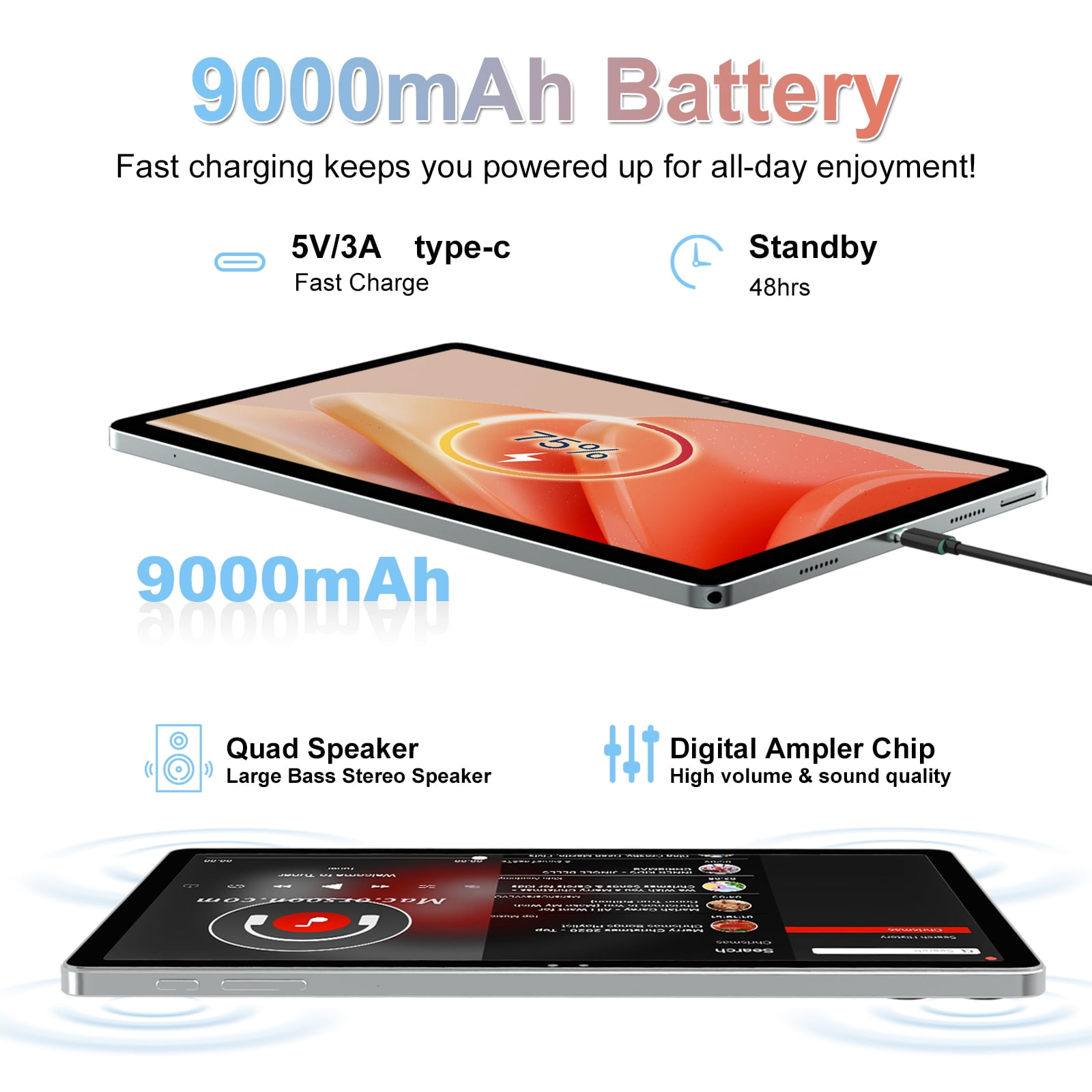 2026 Newest 11 inch Android 14 Tablet,18GB+128GB, 2K Display, T616 , 9000mAh, Quad Speakers ,Tablet with Keyboard,case, Pen