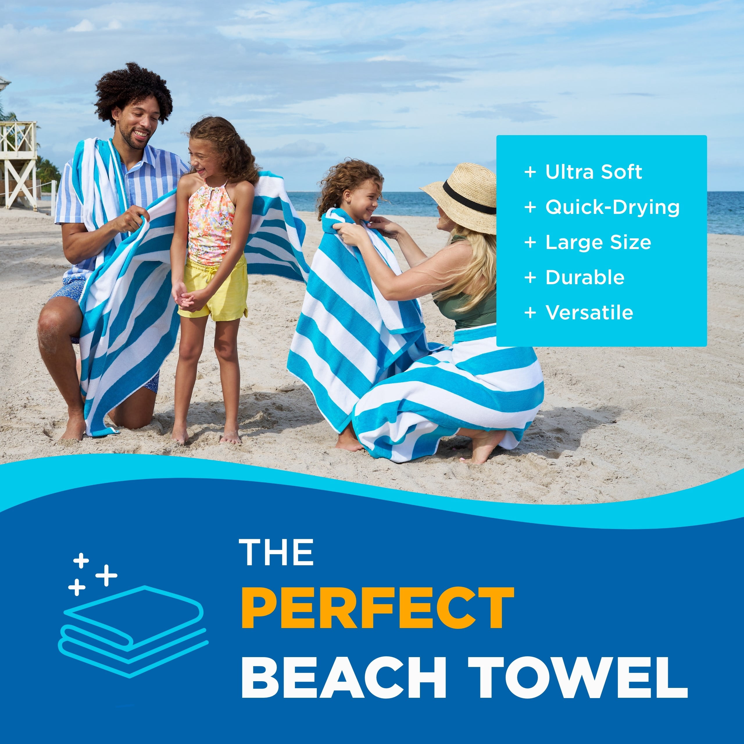 Ben Kaufman Joey Velour Striped Towel - Oversized & Absorbent Striped Beach Towels - Colorful Yarn Dye Stripe Cotton Towel for Swimming & More - Lightweight & Soft Swim Towels - Turquoise, 12 Pack