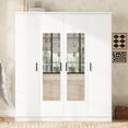thumbnail image 2 of Euroco 4-Door Wood Armoire, Wardrobe with Mirror and Drawer, White, 2 of 10