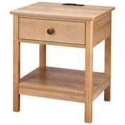 DecorTech Traditional Rectangular End Table with AC Power and USB Charging Ports, Oak