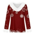 thumbnail image 3 of Women's Christmas V-Neck Sweater with Snowflake Print and Faux Fur Trim, Long Sleeve Festive Pullover, 3 of 4