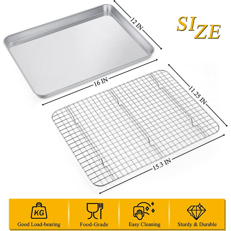 Bakeley 13-inch Baking Sheet Pan with Rack, Non-Stick Rectangular Shallow  Dish Sheet Pan with Wire Rack for Oven Baking, BBQ, Jelly Roll and Roasting