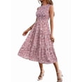 thumbnail image 2 of Women'S Summer Floral Mid-Length Dress Ruffle Sleeve Smocked Sundress Flowy Wedding Guest Dresses Root Pink S, 2 of 9
