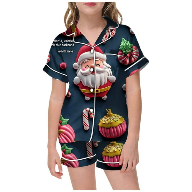 WEAIXIMIUNG Pajamas For Children Shirt And Pant Matching Set Sleepwear Set With Pockets For Christmas 4-5 Years